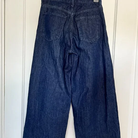 Banana Republic Womens Pleated Wide Leg Dark Rinse High Rise Jeans 24P - Picture 3 of 5